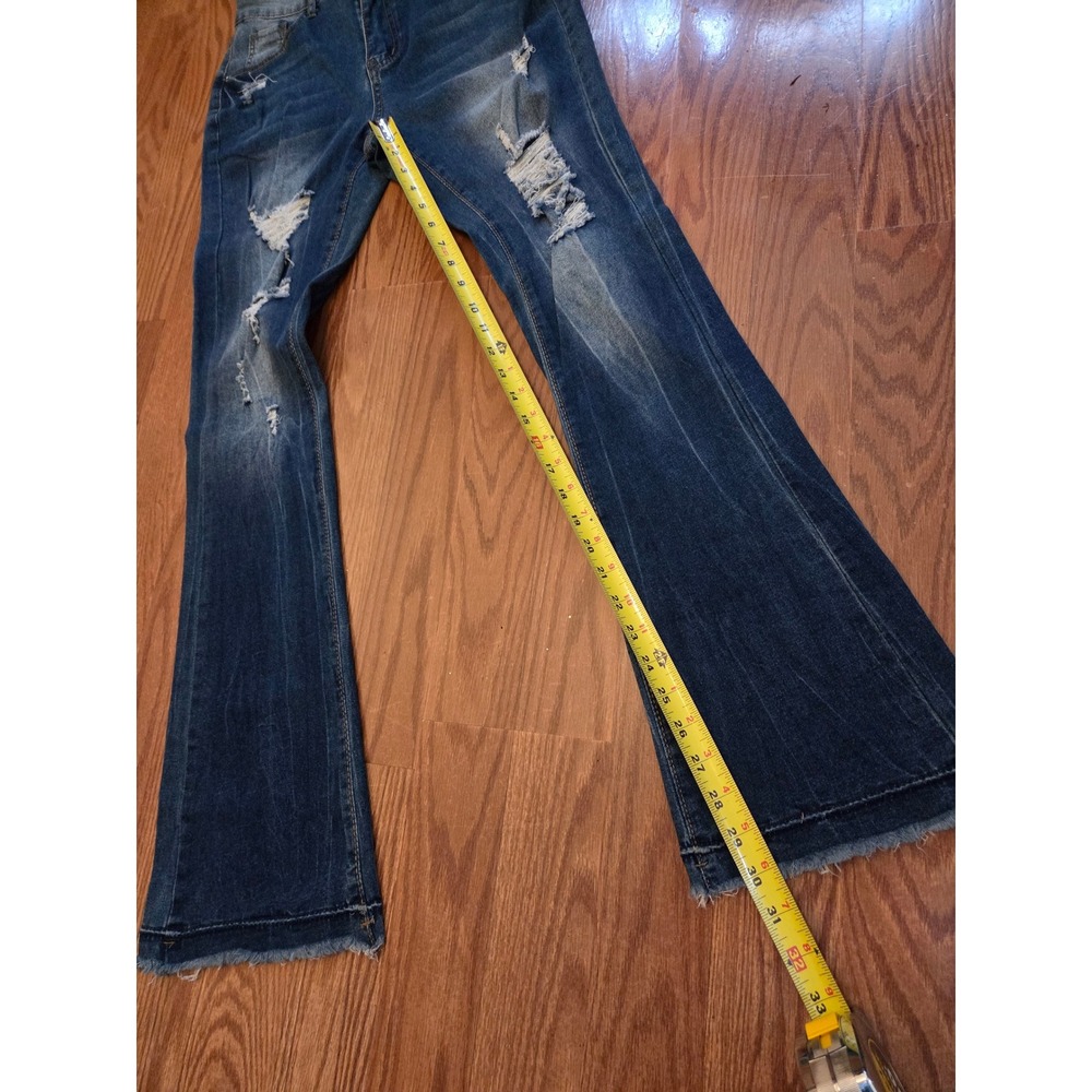 Womens Flared Jeans Distressed‎ Ripped Blue Denim Bell Bottoms Size Medium - Picture 4 of 7